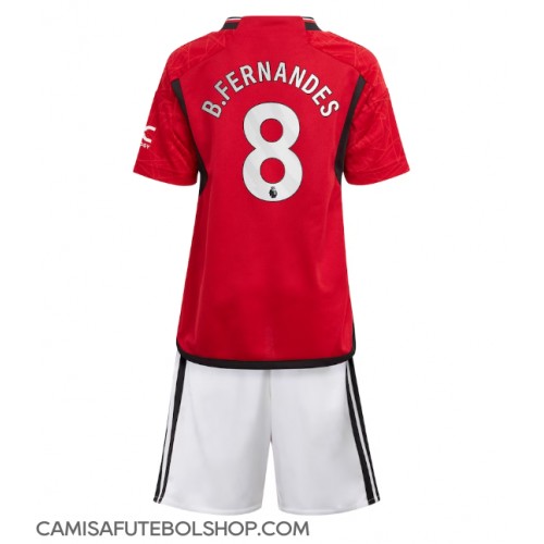 Camisa de time de futebol Manchester United Bruno Fernandes #8 Replicas 1º Equipamento Infantil 2023-24 Manga Curta (+ Calças curtas)
